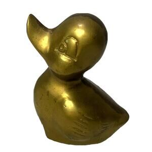 Brass Duck Figurine Miniature Solid Big Eyes Book Shelf 3" Paperweight MCM Small